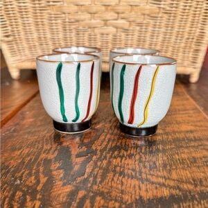 Japanese Striped Ceramic Tea Cups - Set of 4